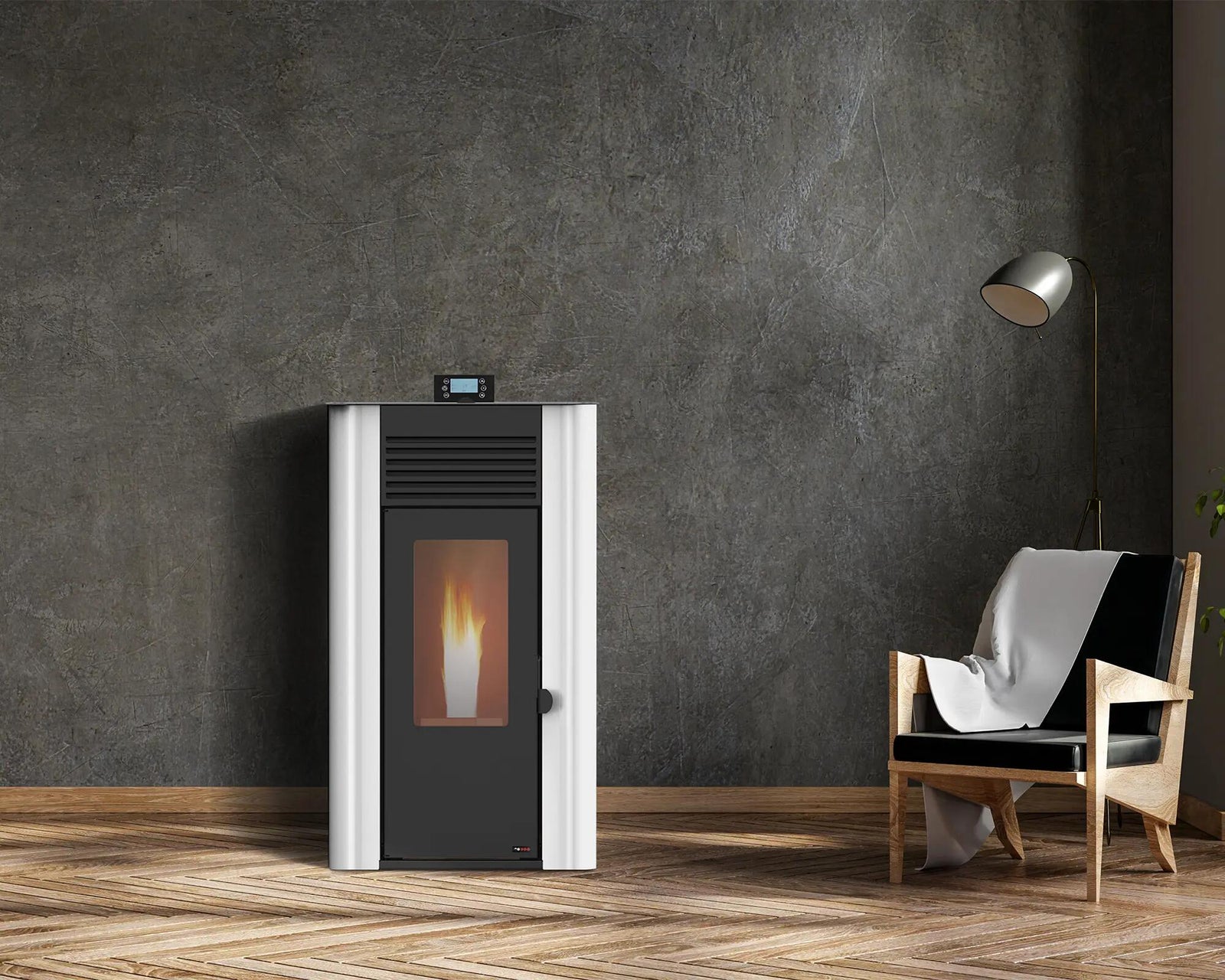 Salamandra a pellets hidro FIRST 13 KW BRANCO