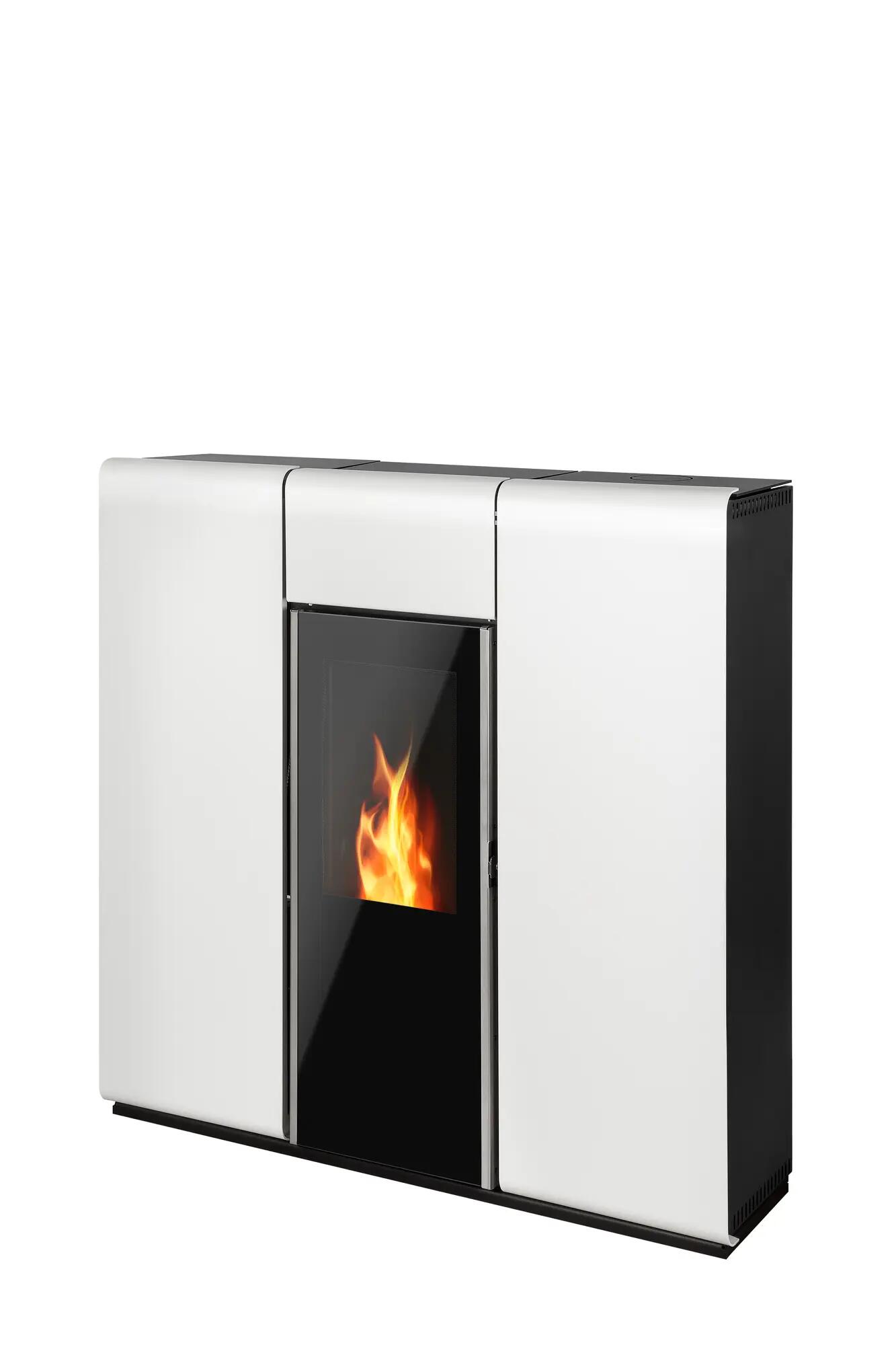 Salamandra a pellets TEK Biomasse hidro SLIM AQUA 20kW A+ branca