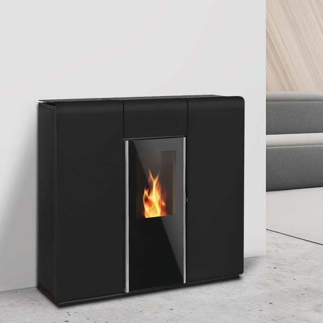 Salamandra a pellets TEK Biomasse hidro SLIM AQUA 20kW A+ preta