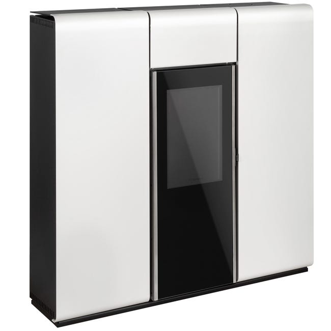 Salamandra a pellets TEK Biomasse hidro SLIM AQUA com AQS 20kW A+ branca