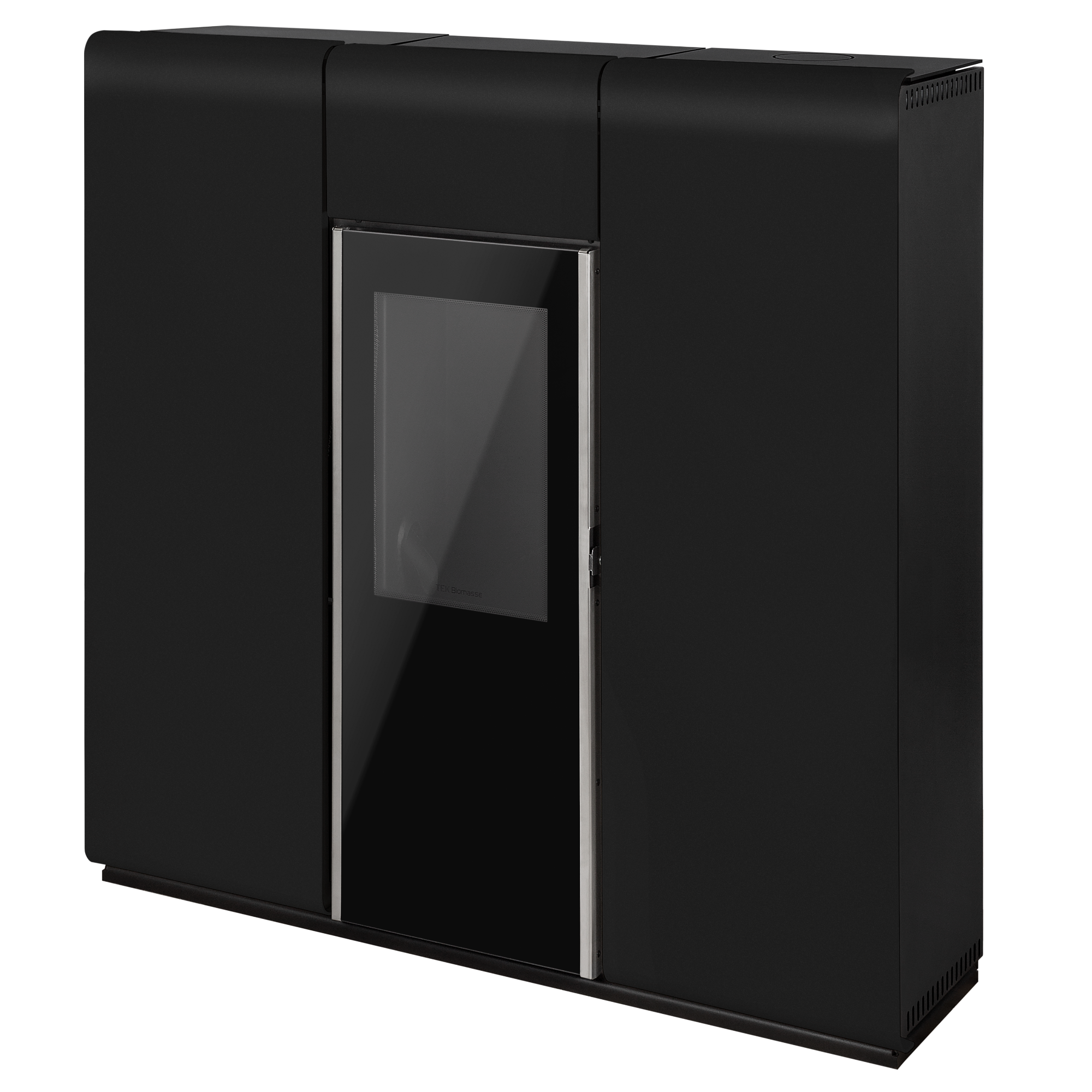 Salamandra a pellets TEK Biomasse hidro SLIM AQUA com AQS 20kW A+ preta